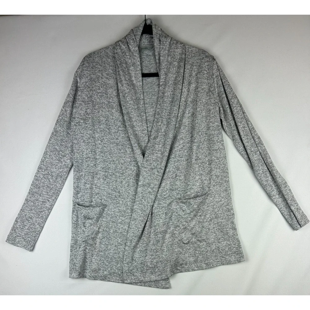 Athleta Wrap Cardigan Sweater Womens Heather Gray Yoga Open Front Pockets Sz: S